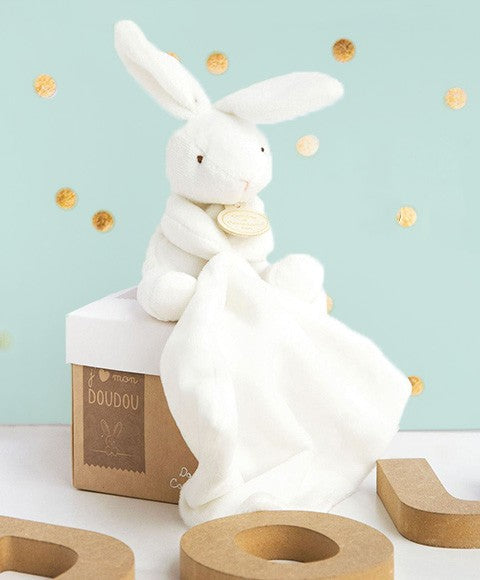Doudou lapin mouchoir - 10 cm - Boite fleur
