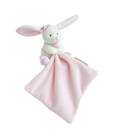 Doudou mouchoir lapin rose - 10 cm - Boite fleur