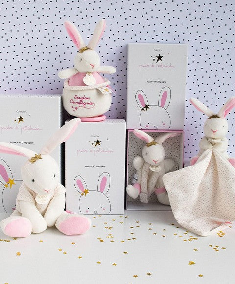 Peluche musicale lapin étoile rose - 14 cm