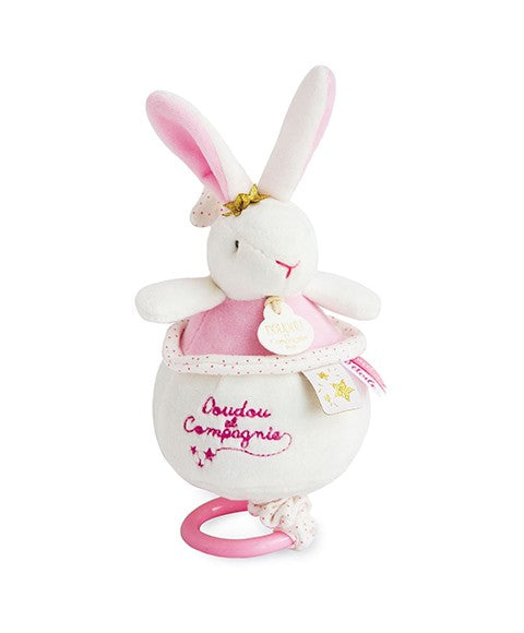 Peluche musicale lapin étoile rose - 14 cm