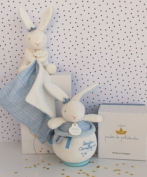 Peluche musicale lapin matelot bleu - 14 cm