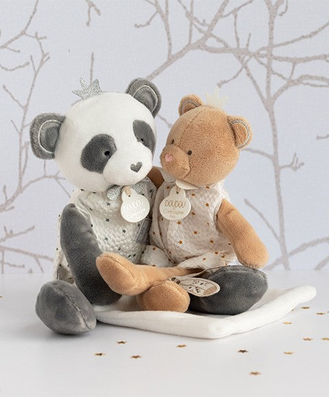 Peluche Panda gris avec doudou- Attrape-rêves - 28 cm