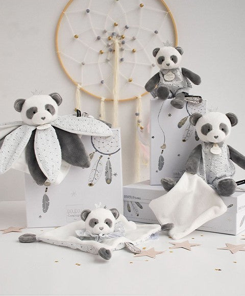 Peluche Panda gris avec doudou- Attrape-rêves - 28 cm