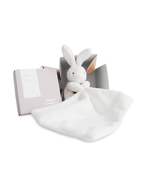 Doudou lapin mouchoir - 10 cm - Boite fleur