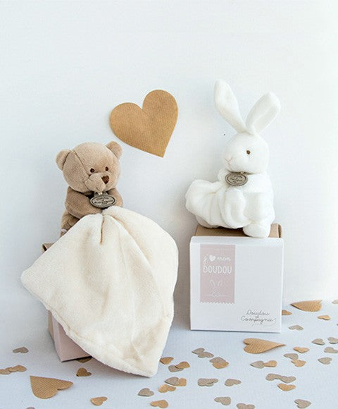 Doudou lapin mouchoir - 10 cm - Boite fleur