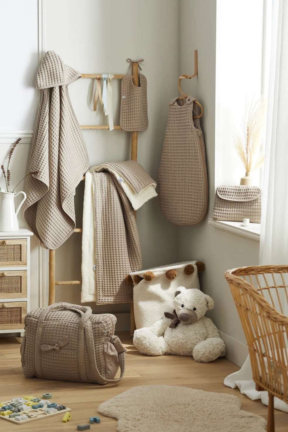 Sac à langer en coton gaufré latte