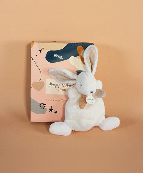 Coffret Mini Doudou plat Lapin beige - Happy Wild - 17 cm