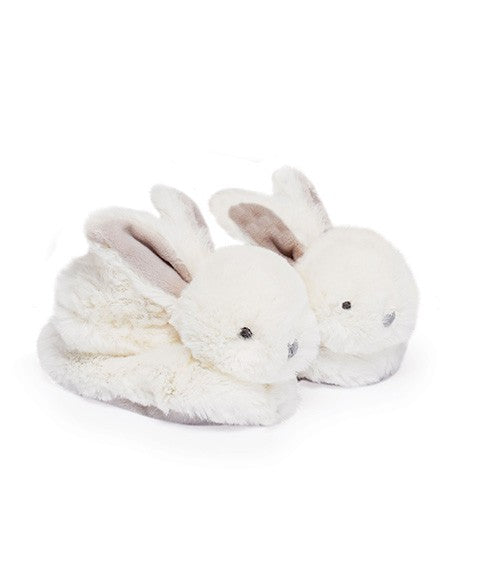 Coffret cadeau naissance chaussons lapin taupe avec hochet - 0/6 mois