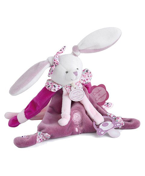 Doudou attache sucette lapin Cerise rose - 17 cm