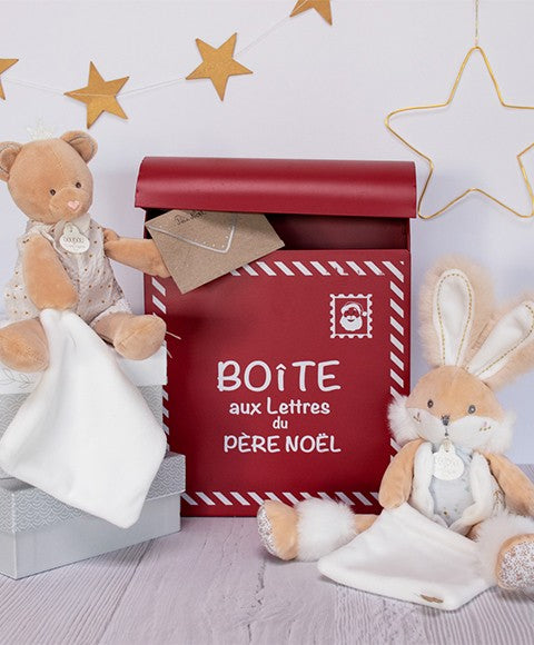 Coffret peluche lapin de sucre - lapin mouchoir blanc - 31 cm