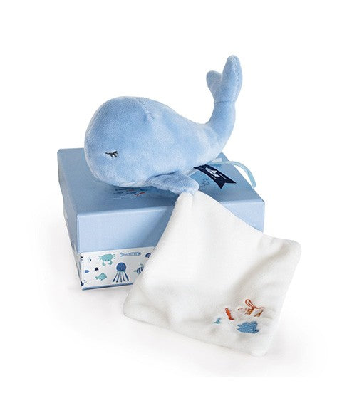 WHALE DOUDO with comforter - blue