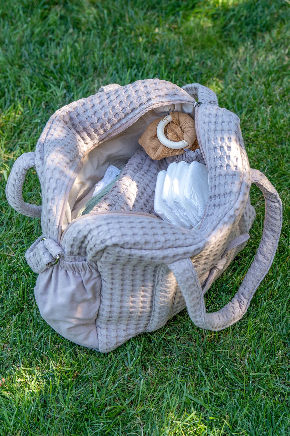 Sac à langer en coton gaufré latte