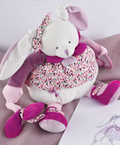 Peluche d'activités Cerise le lapin rose - 30 cm