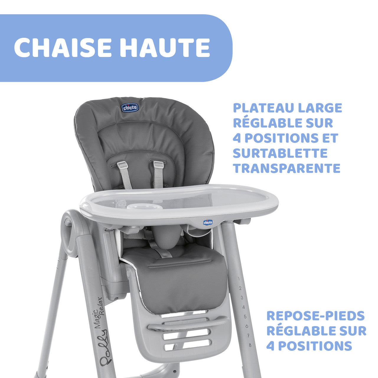 CHICCO CHAISE HAUTE BÉBÉ POLLY MAGIC RELAX - GRAPHITE