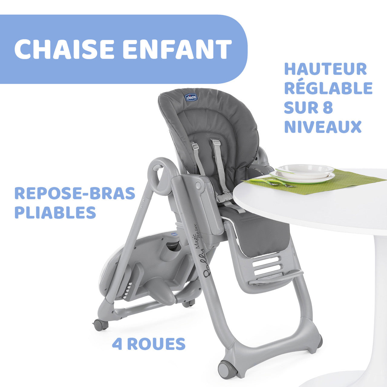 CHICCO CHAISE HAUTE BÉBÉ POLLY MAGIC RELAX - GRAPHITE